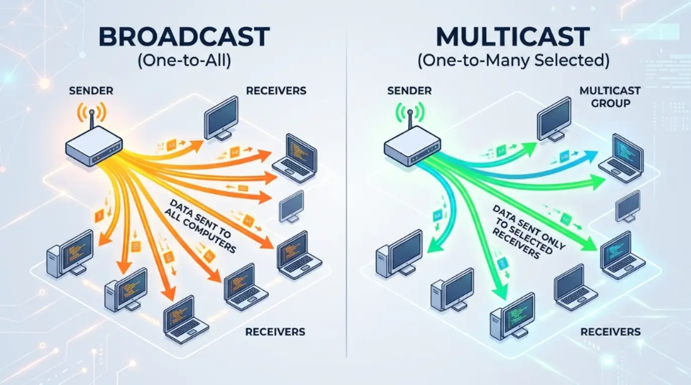 difference between broadcast and multicast