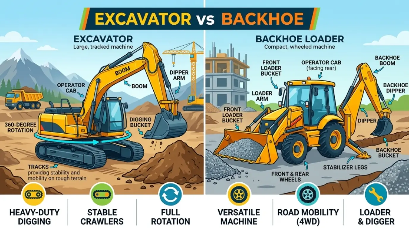 difference between excavator and backhoe