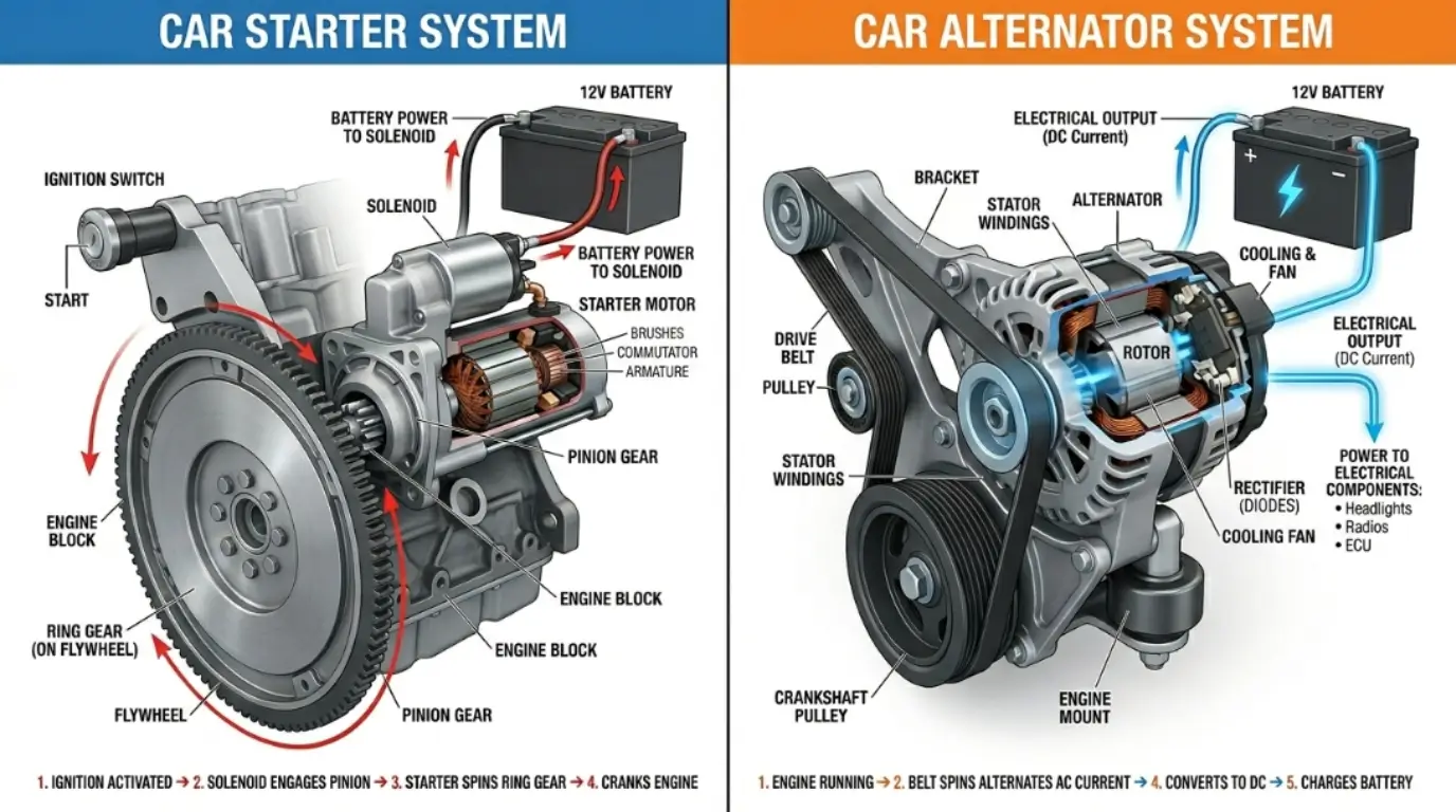 difference between starter and alternator