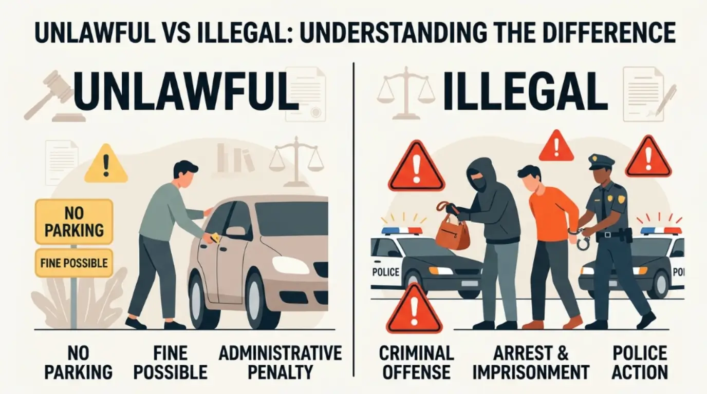 difference between unlawful and illegal