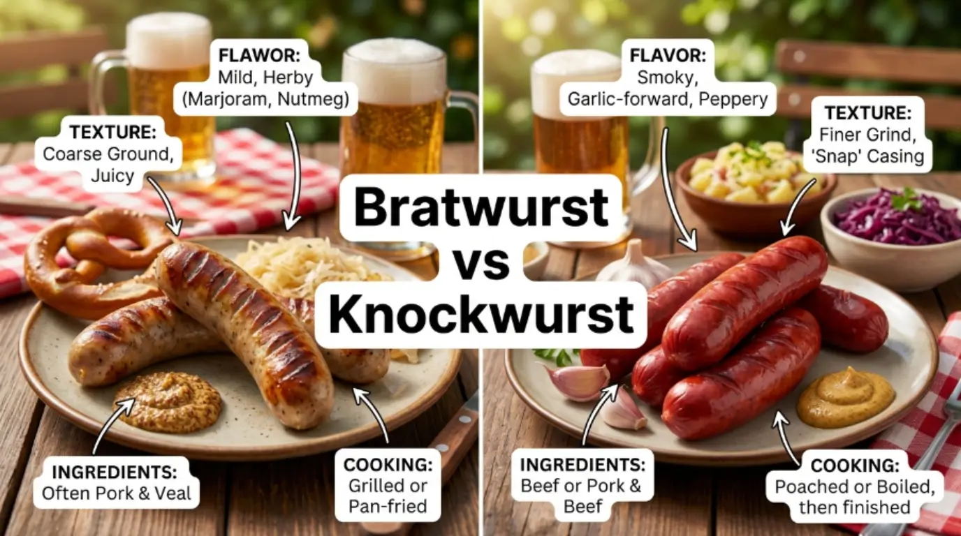 difference between bratwurst and knockwurst