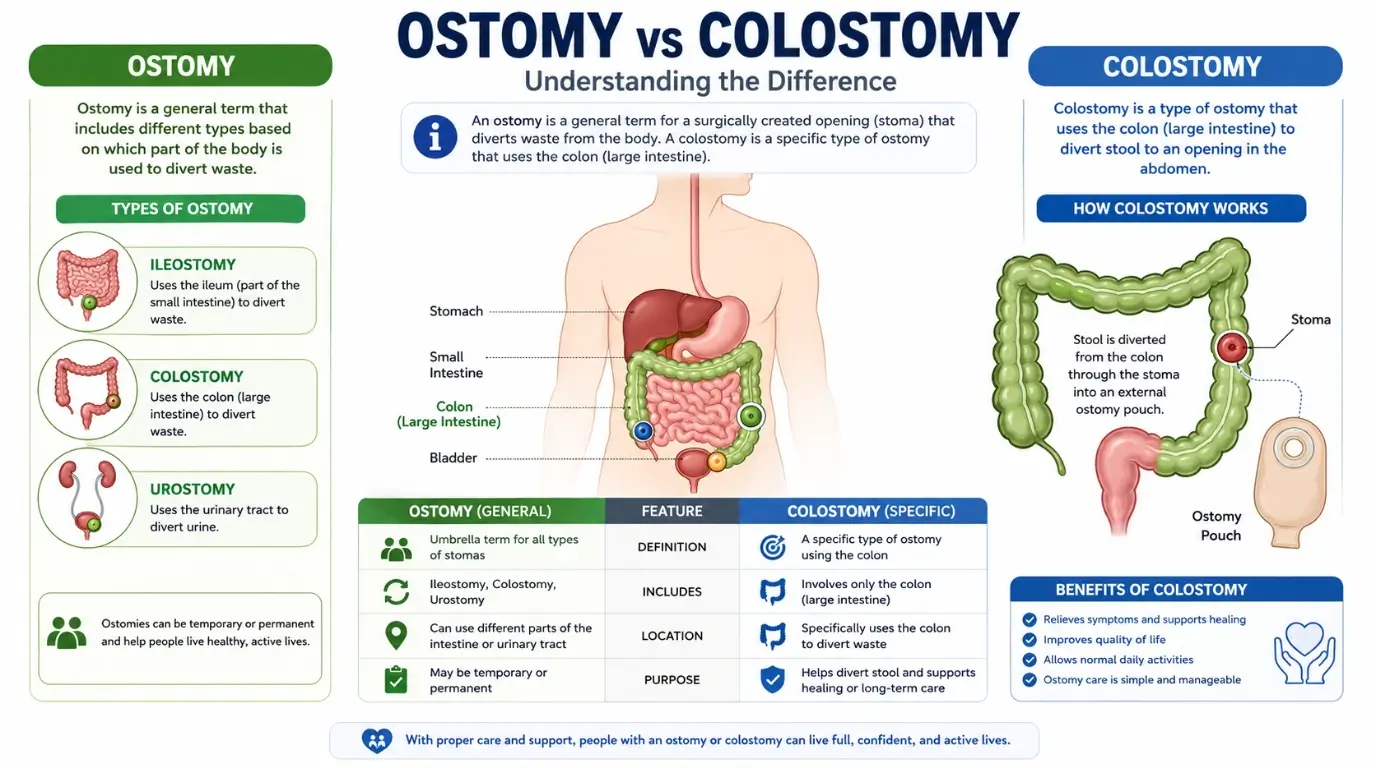 difference between ostomy and colostomy