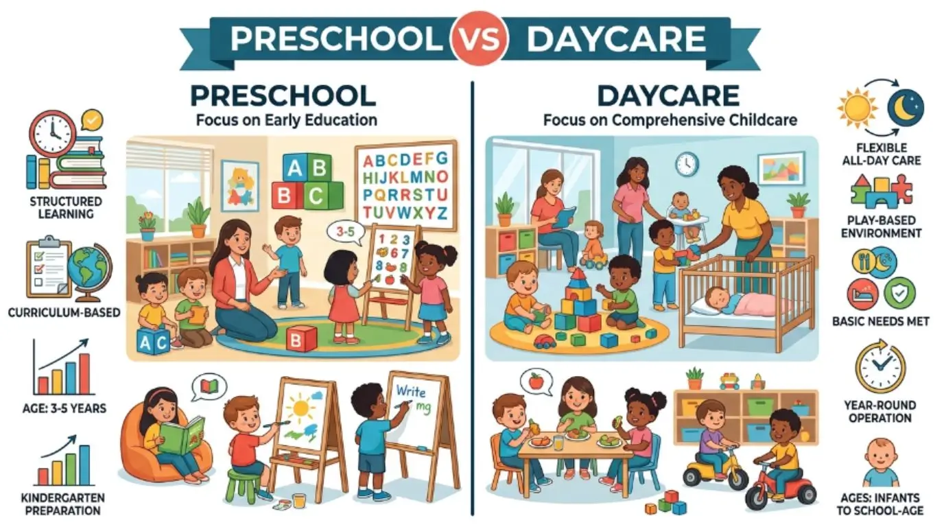 difference between preschool and daycare
